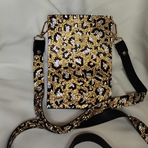 PU leather leopard print, sparkle phone case/sleeve with 50" strap - NWOT - Picture 2 of 14